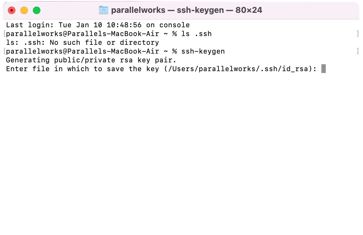 Screenshot of command ssh-keygen in a macOS Terminal window.