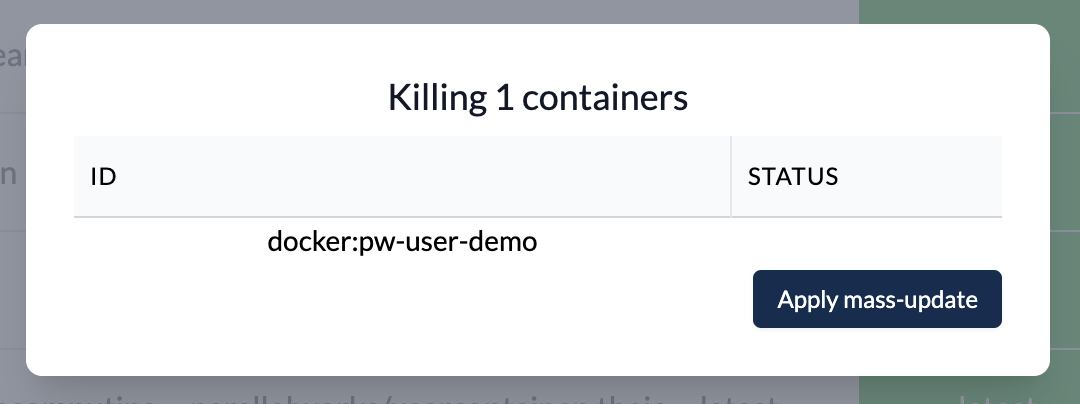 Screenshot of the Kill Containers dialog box.