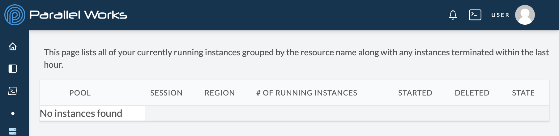 Screenshot of a blank Instances tab on the Monitor page.